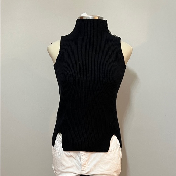 LOFT Sweaters - LOFT Black Sleeveless Quite Luxury Mock Neck Vertical Ribbed Decorative Sweater
